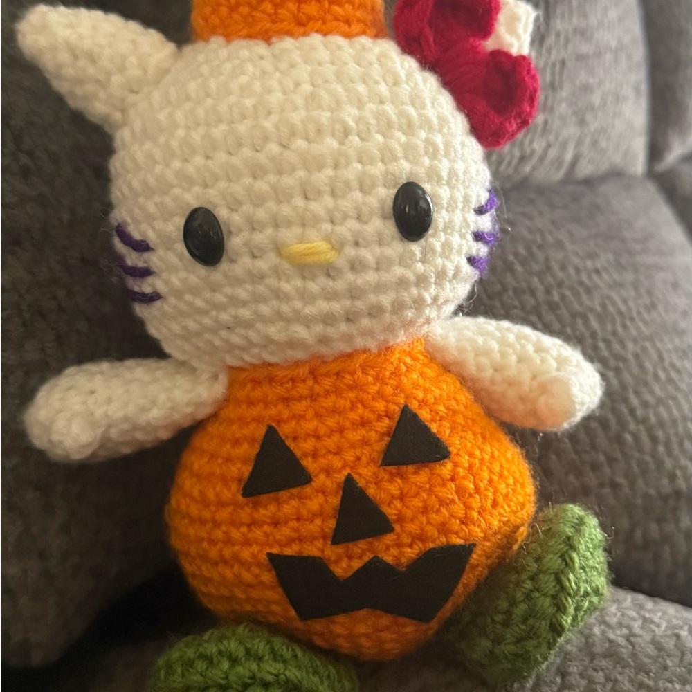Crochet Halloween Cat Plush Toy - Orange and White